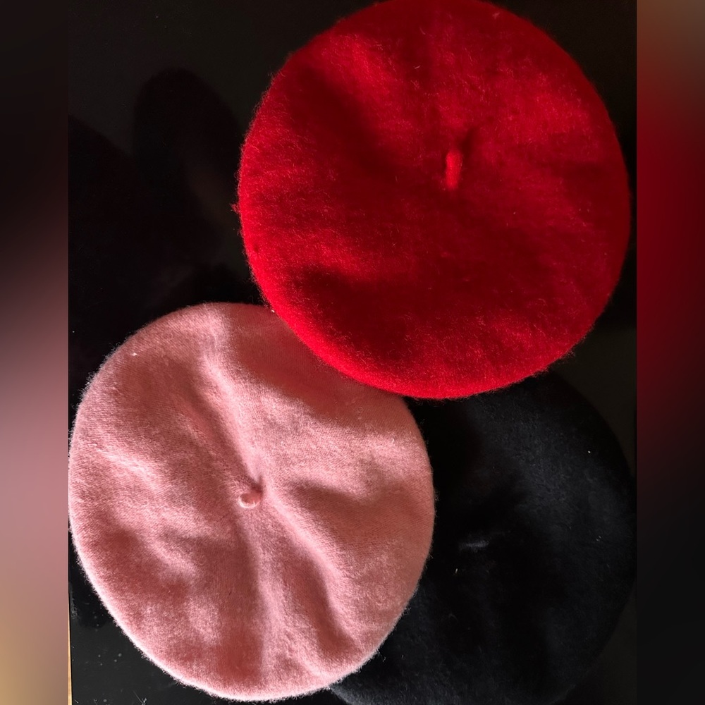 Pink, Red & Black Beret Hat Bundle (3)